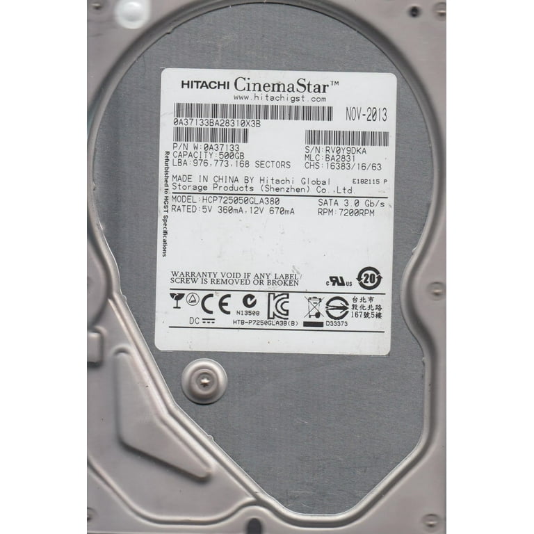 HCP725050GLA380, PN 0A37133, MLC BA2831, Hitachi 500GB SATA HCP725050GLA380, PN 0A37133, MLC BA2831, Hitachi 500GB SATA