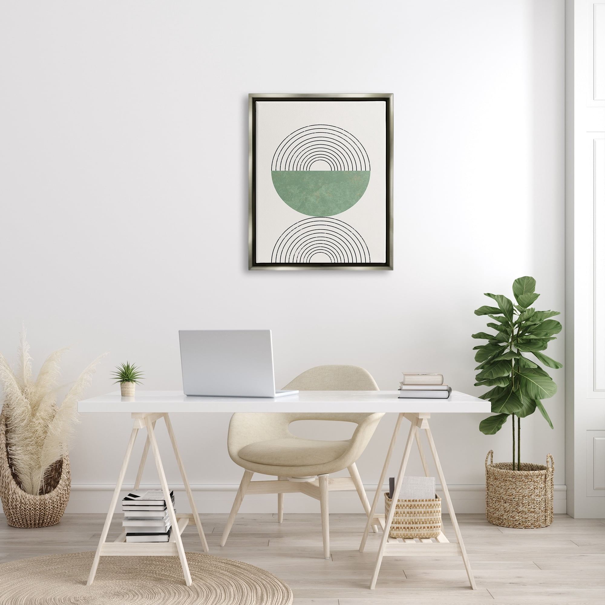 Stupell Industries Abstract Geometric Circular Study Curved Art Deco Luster Gray Framed Floating Canvas Wall Art, 24x30, by Daphne Polselli
