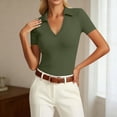 thumbnail image 2 of Gaexia Women Fashionable Casual Solid Collarless Fitted Short Sleeved T Shirt Top for Daily Wear (Army Green,L), 2 of 4