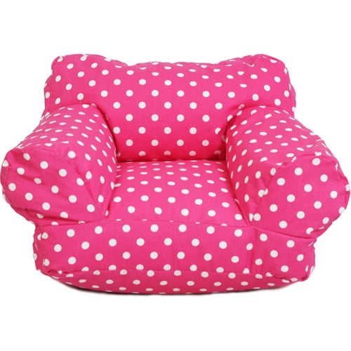 Mi Kid's Twill Bean Bag Chair, Candy Pink Polka Dot