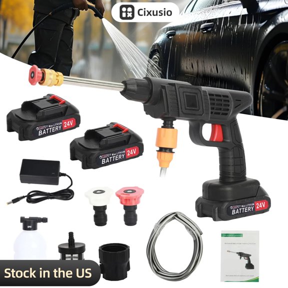 Cixusio Cordless Power 725 PSI Washer Copper Motor Portable Power Washer with 24V Battery & Charger & Multifunction Nozzle Portable Pressure Washer Gun for Car Wash Home Yard