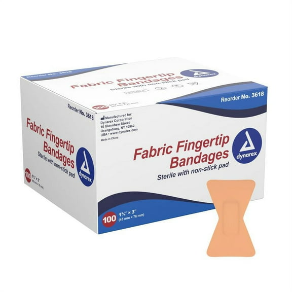 dynarex Adhesive Fabric Bandage - 1.75 X 3 Inch, Fingertip, 100 Count