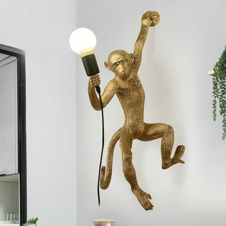 

ANQIDI Monkey Wall Light Industrial Retro Resin Wall Lamp Hanging Rope Wall Light for Bedroom Living Room (Gold)