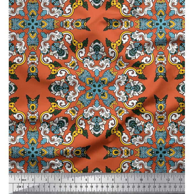 Soimoi Moss Georgette Fabric Tiles Moroccan Printed Fabric 1 Yard 42 Inch Wide