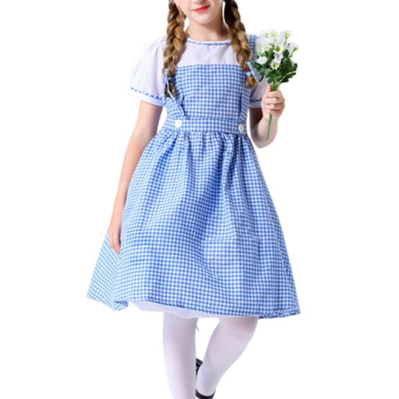 Iyufng Checkered Dresses for Girls Performance Costumes Party Dress with Headband