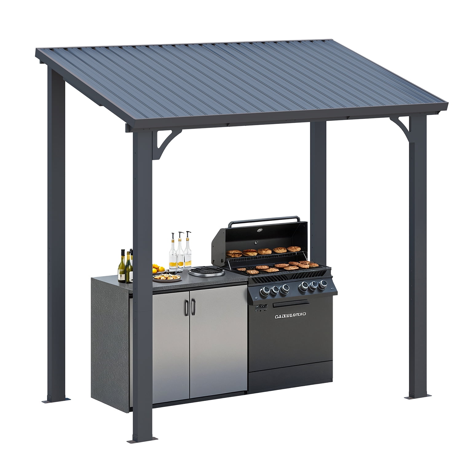 AECOJOY 5' x 8' Hardtop Gazebo, Heavy Duty Outdoor Gazebo with Galvanized Steel Sloping Roof, All Weatherproof Metal Gazebo Featuring Vertical Stripes for Patio, Backyard, and Lawns
