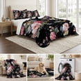 thumbnail image 6 of Quilts Twin XL Size Bedding Set, Farmhouse Flowers Lightweight Quilted Comforter, Country Pink Red Floral Leaf Black Soft Reversible Bedspread Coverlet with Pillow Covers for All Season, 68" x 98", 6 of 9