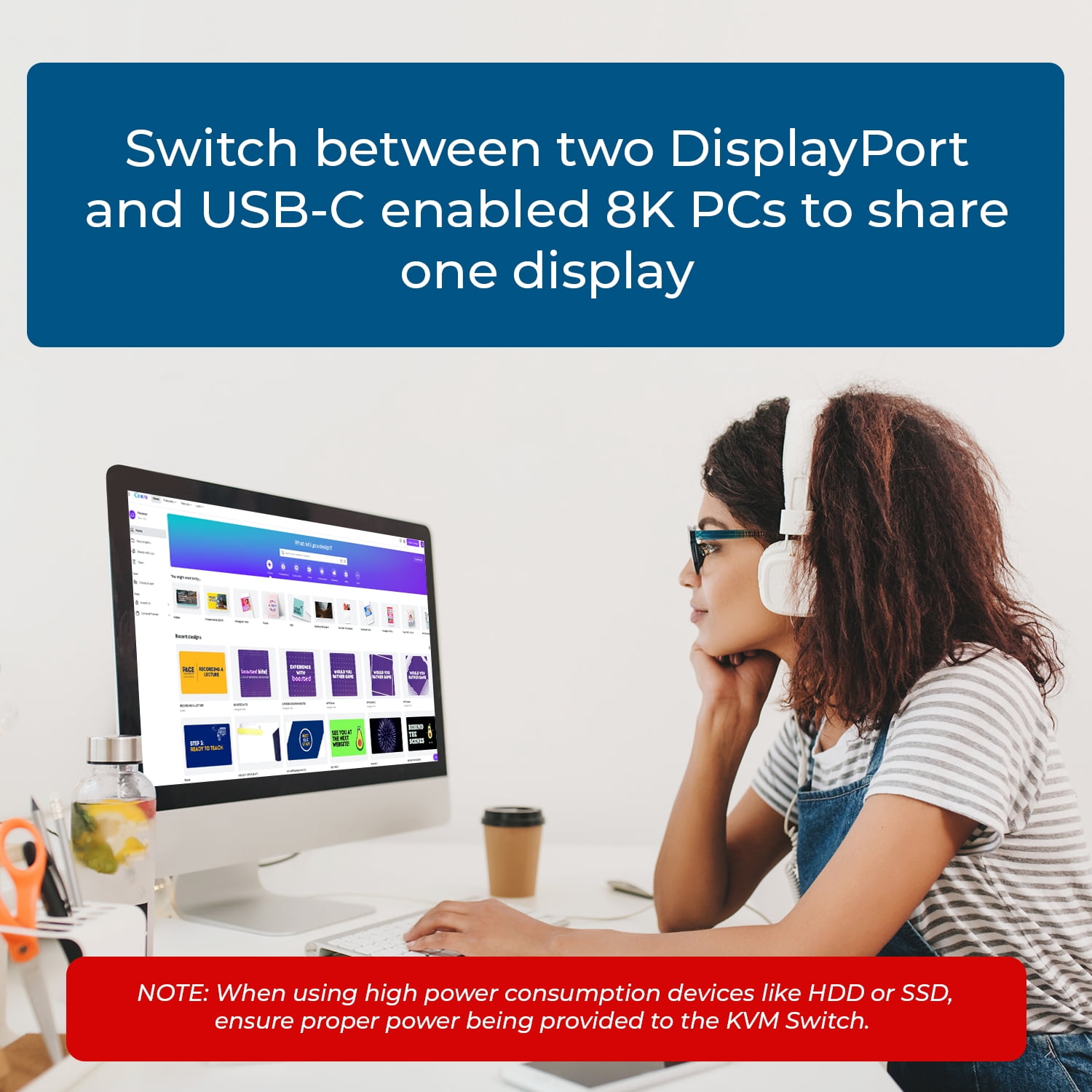8K USB-C and DisplayPort KVM Switch with 3 USB-A and 1 USB-C Ports (KVM-21-DP-C)