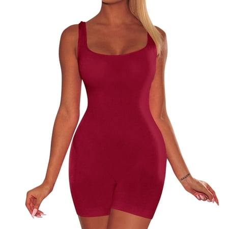 Ukumplol Shapewear Bodysuits for Women Compression Bodysuit Women Shapewear Tummy Control Bodysuit Womens Summer Backless Sleeveless Sport Short Pant Strap Jumpsuit Rompers D L