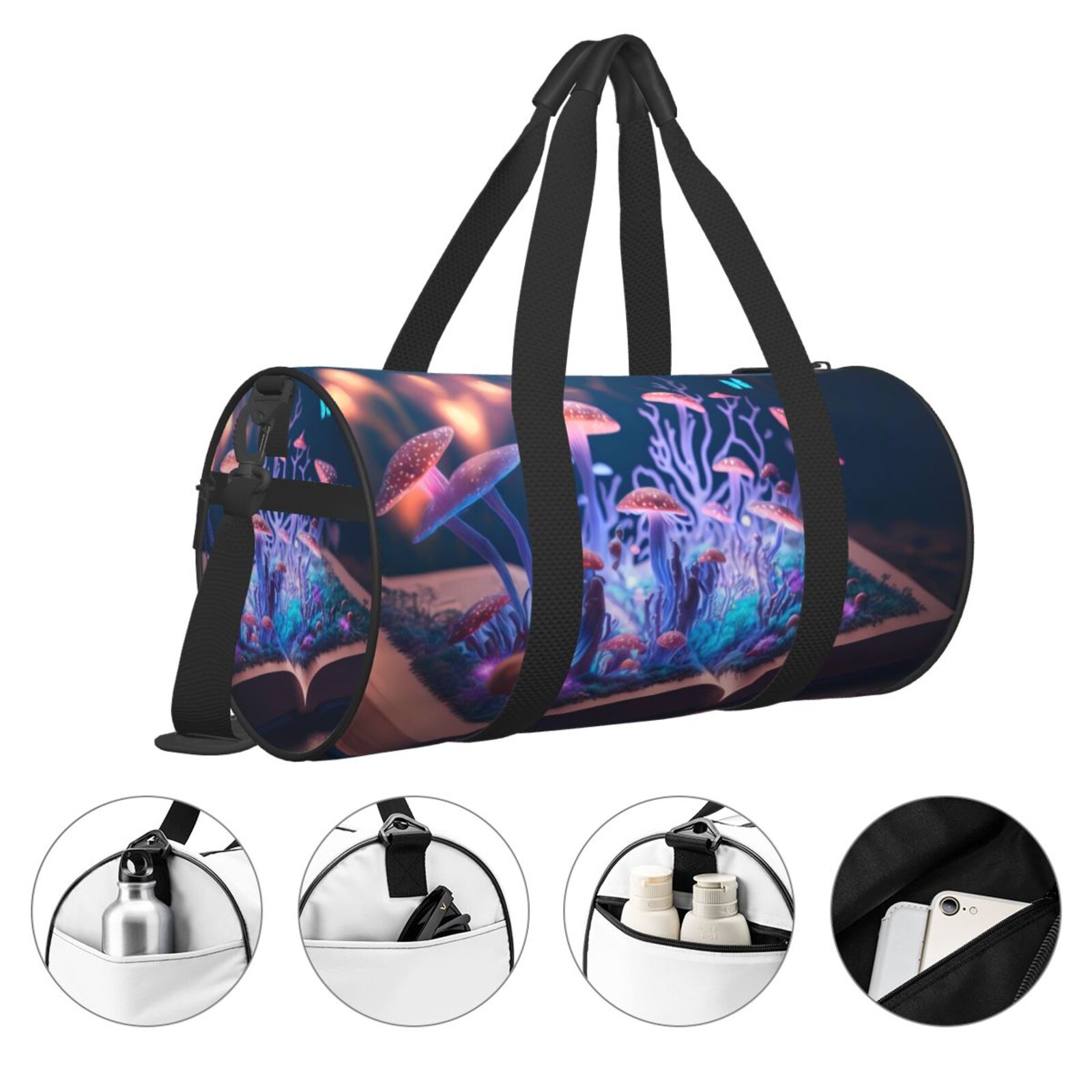 Vsdgher Book Glowing Mushrooms 45L Foldable Duffel Bag, Sports Gym Bag,Overnight Bag, Portable Weekender Bag for Airplanes