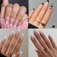 thumbnail image 5 of Uñas postizas de corazón de amor blanco y negro, uñas geométricas con forma de gota de agua, pegamento falso, uñas de gelatina en falso, 24 unids/caja, almendra francesa N J8N7, 5 of 5