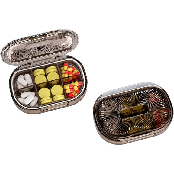 Small Pill Box, Moisture Proof Pill Case, Travel Pill Organizer for Pocket Purse, Daily Portable Medicine Vitamin, Fish Oil, Supplement Transparent Black