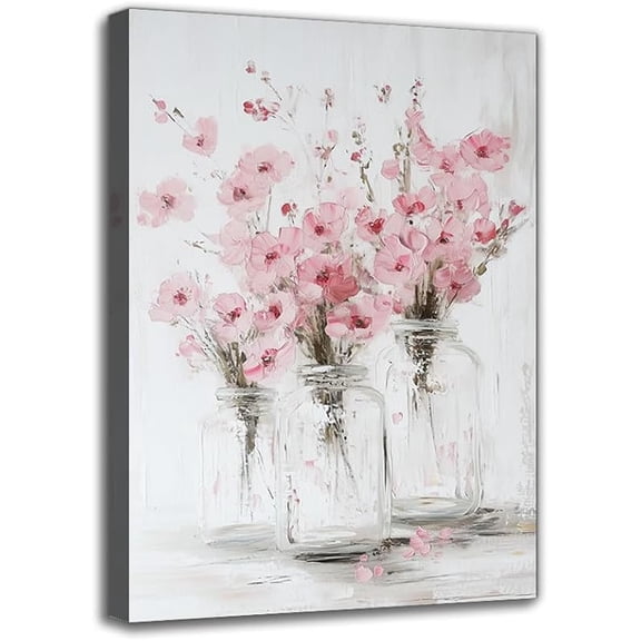 Pink Floral Texture Canvas Wall Art Prints - Framed Contemporary Aesthetics Flowers Oil Paintings For Bedroom Home Decor For Living Room Bathroom Ideal Gifts for Wall Decor Summer Decor