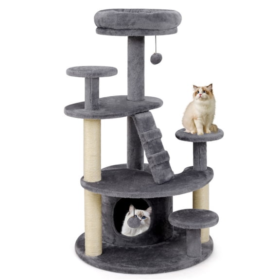 ZephyPaws 40in Cat Tree Tower for Munchkin Kittens & Old Cats with Condo,Soft Perches,Scratching Ladder,Light Gray