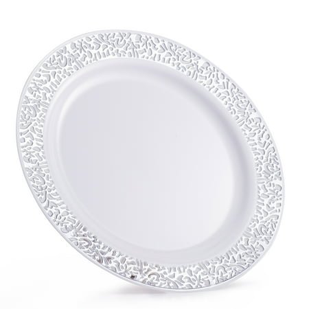 Host & Porter Silver Rim Plastic Dinner Plates, 10.25", 10 Count