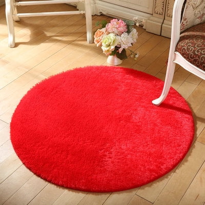 NK Home 16'' Round Rugs Circular Bedroom Fluffy Rugs Anti-Skid Shaggy Area Office Sitting Drawing Room Gateway Door