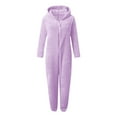 thumbnail image 5 of Bovxnpu Kids Fleece Onesie Jumpsuit Girls Warm Lined Romper Girls Fleece Bed Jumpsuit Kids Winter Plain Zip Up Long Sleeve Soft Hooded Romper, 5 of 8