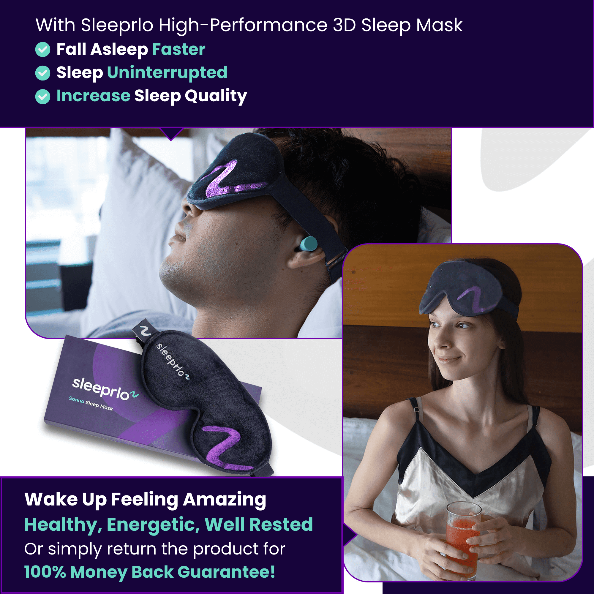 Sleeprlo High-Performance 3D Sleep Mask, 100% Blackout, Memory Foam, Adjustable & Secure Fit, Black