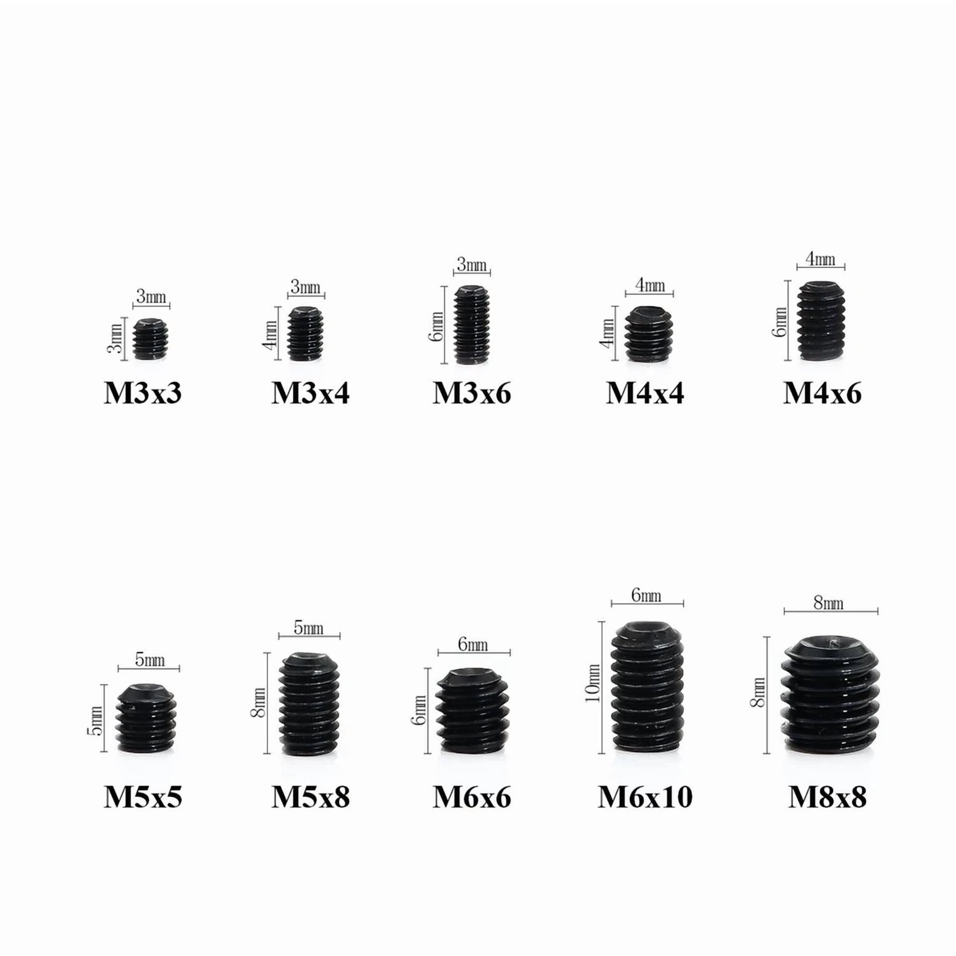 CIRCLE- Sutemribor M3/4/5/6/8 Internal Hex Drive Cup-Point Set Screws Assortment Kit 10