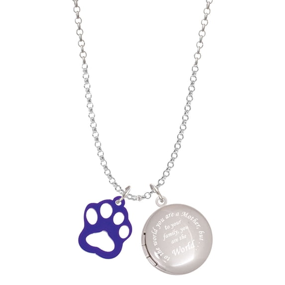 Delight Jewelry Acrylic Small Paw Purple To the World You are a Mother Locket Necklace