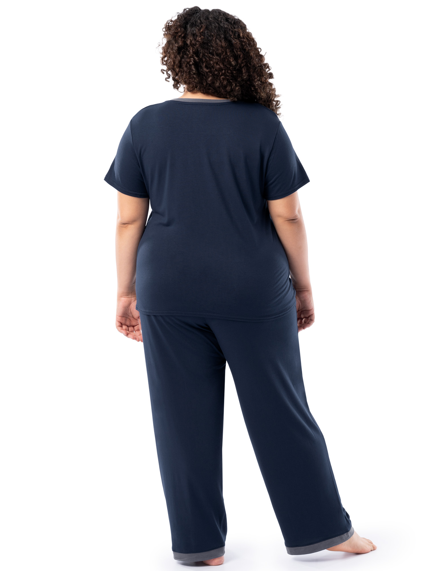 Fruit of the Loom Women's Soft & Breathable V-Neck Short Sleeve Top & Pajama Pant Set, Sizes S-4X
