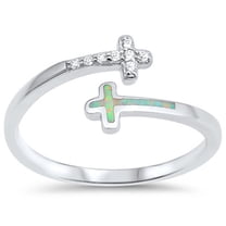 CHOOSE YOUR COLOR Clear CZ White Simulated Opal Open Cross Ring .925 Sterling Silver Band Female Size 11