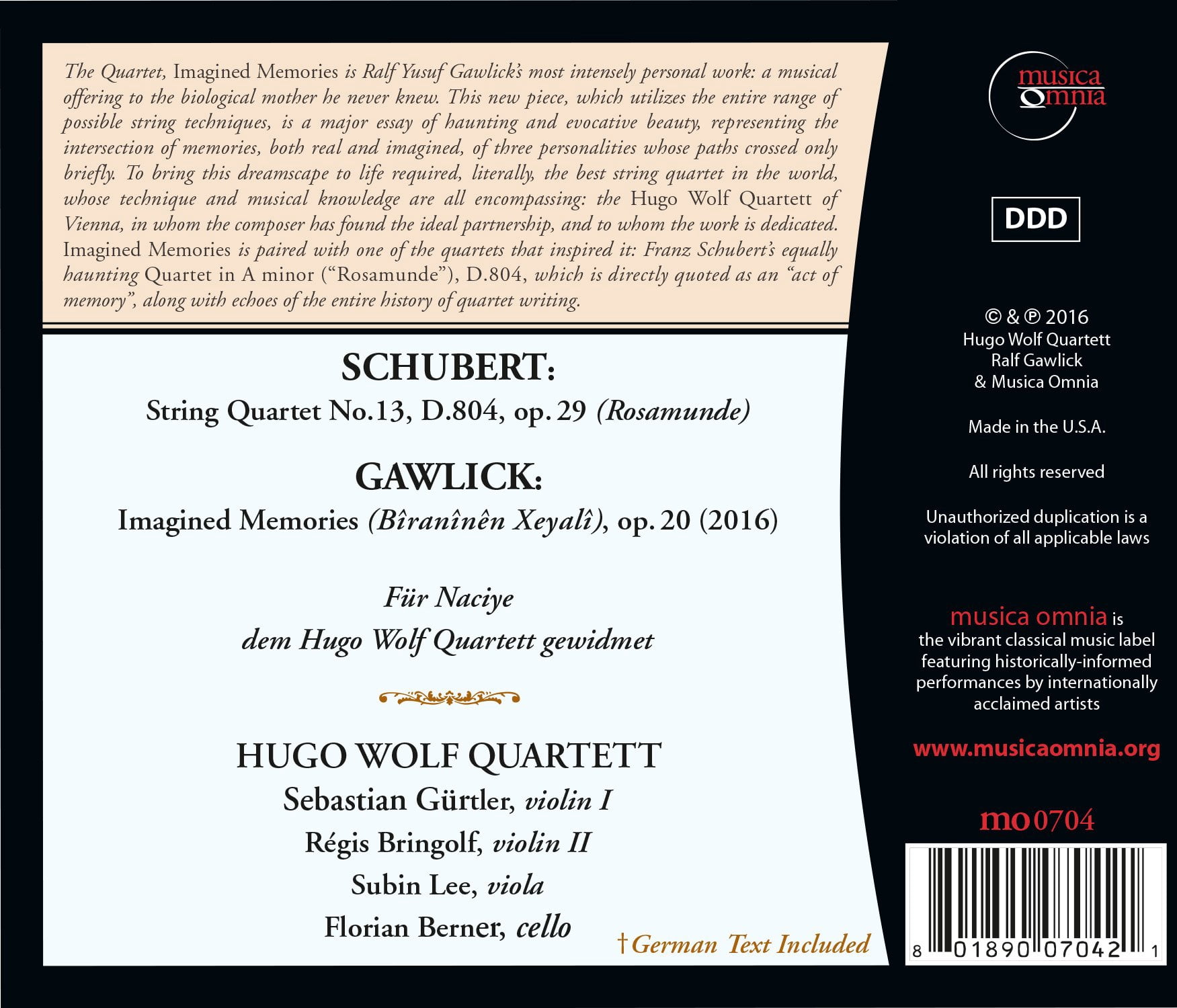 Gawlick / Hugo Wolf Quartett - Imagined Memories - Music & Performance - CD