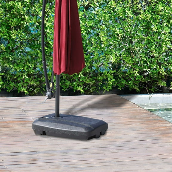 Outsunny Cantilever Offset Umbrella Base Stand Portable Square Parasol Weights with Wheels, 110 lbs Capacity Water or 132 lbs Capacity Sand