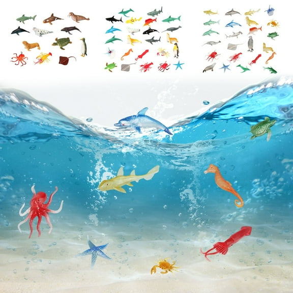 HBBKVI 12/24-Pack Sea Ocean Animals Figures - Realistic Plastic Pool Party Toys Set with - Children's Educational Birthday Gifts