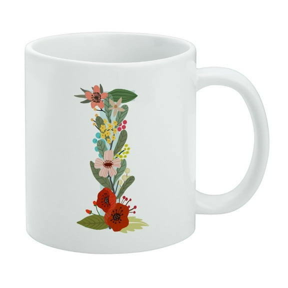 Letter I Floral Monogram Initial White Mug