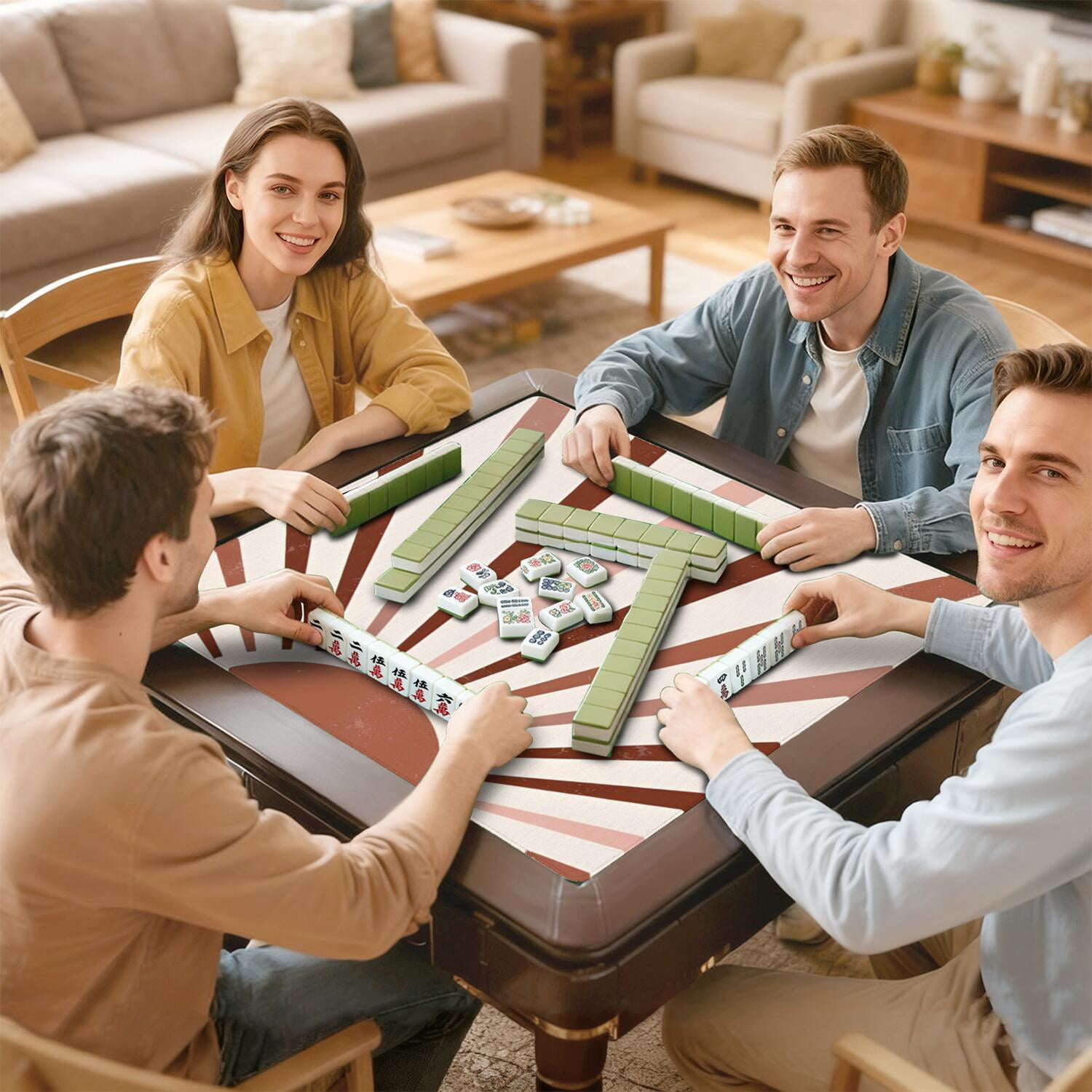 31.5 Inch Bohemian Style Mahjong Mat Constructed from Premium Rubber Featuring Anti-Slip Grip and Noise Dampening Technology for Games