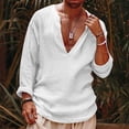 thumbnail image 1 of Ceisia Men's Solid Color V-Neck Long Sleeve Casual Shirt Loose Breathable Summer Top White XL Gifts, 1 of 9