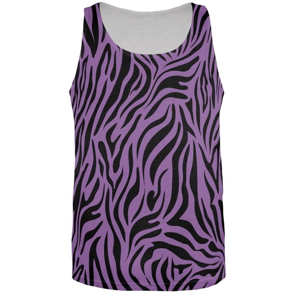 Zebra Print Sublimated Purple All Over Adult Tank Top - Large