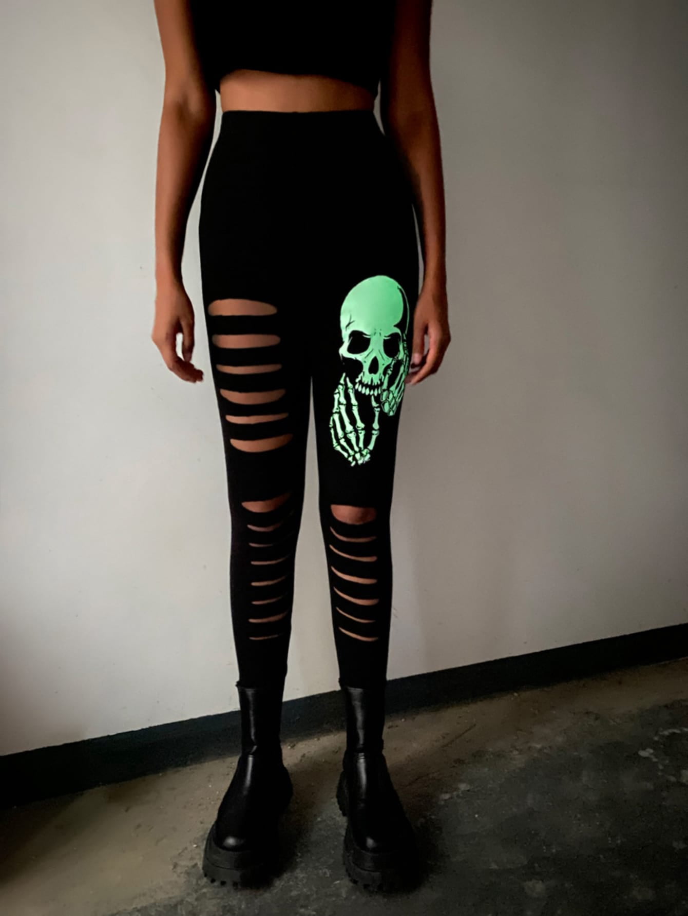 Women's Skeleton Print Ladder Ripped 