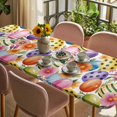 thumbnail image 3 of Easter Colorful Eggs Table Cloths for 8 Foot Rectangle Tables, Farmhouse Floral Polka Dot Patio Waterproof Elastic Fitted Tablecloths, Washable Rectangular Table Cover for Camping, 3 of 8