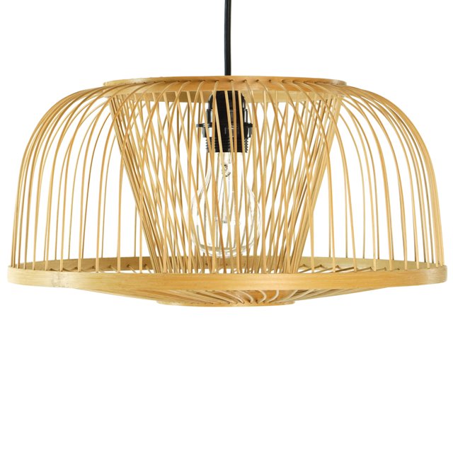 Modern Oval Bamboo Chandelier Hanging Light Fixture for Living Room, Dining Room, Entryway