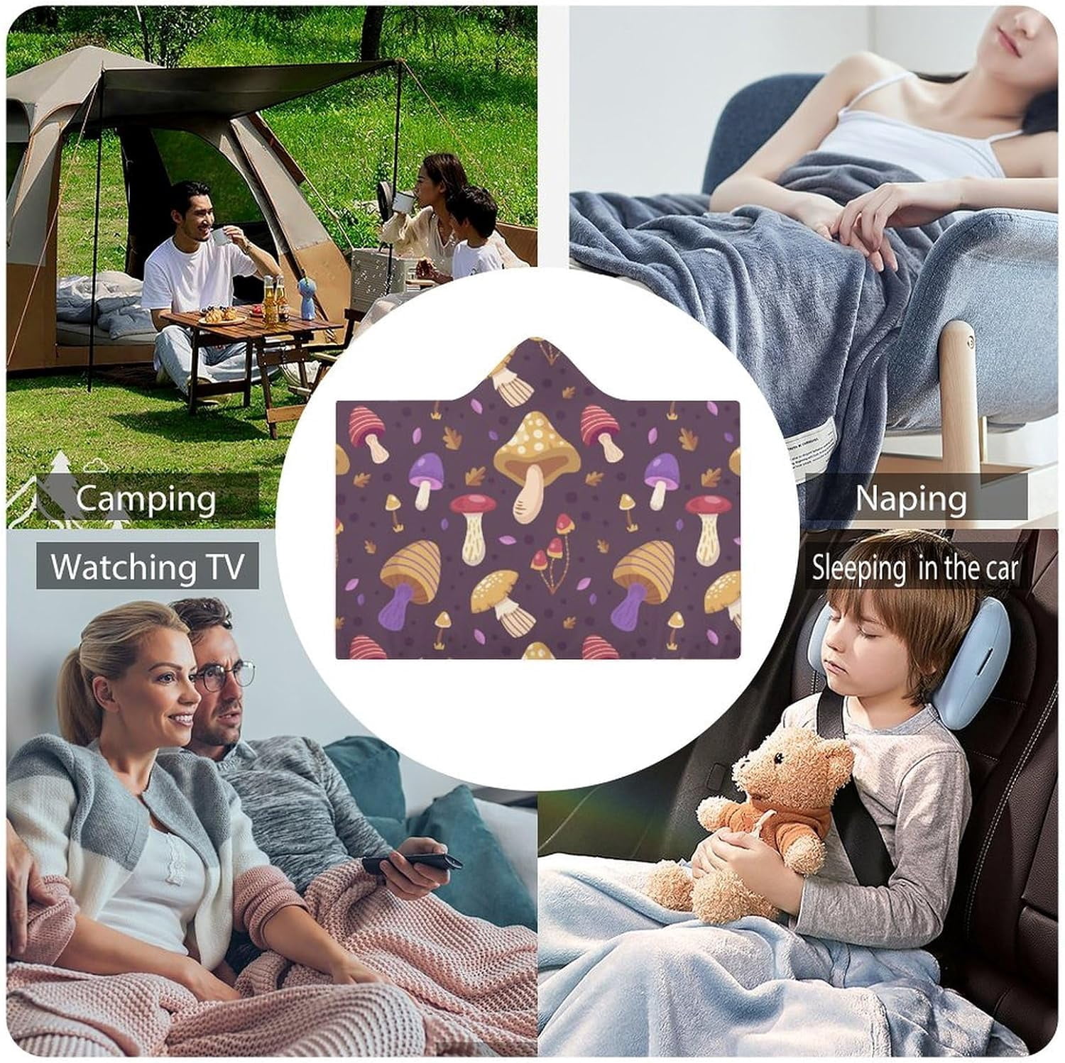 Throw Wearable Blanket Hoodie Onesie Soft Sleeping Bag Cloak Wrap Cape Cute Mushroom Autumn Gift for Adult Kids Plush Velvet 50x60 in Nature Wild Forest