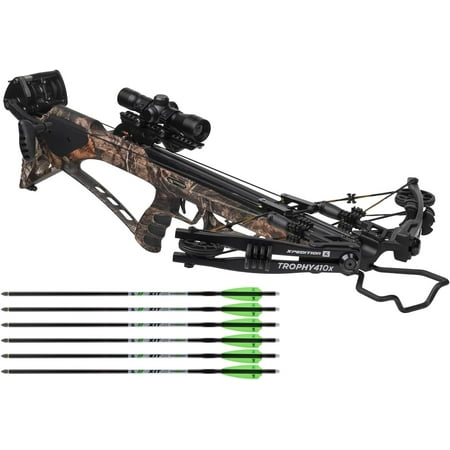 Xpedition Archery Trophy 410X Crossbow with Crank Cocking Device Compound Crossbow Package Illuminated 4X32 Scope 6 20 Bolts 410 Feet Per Second