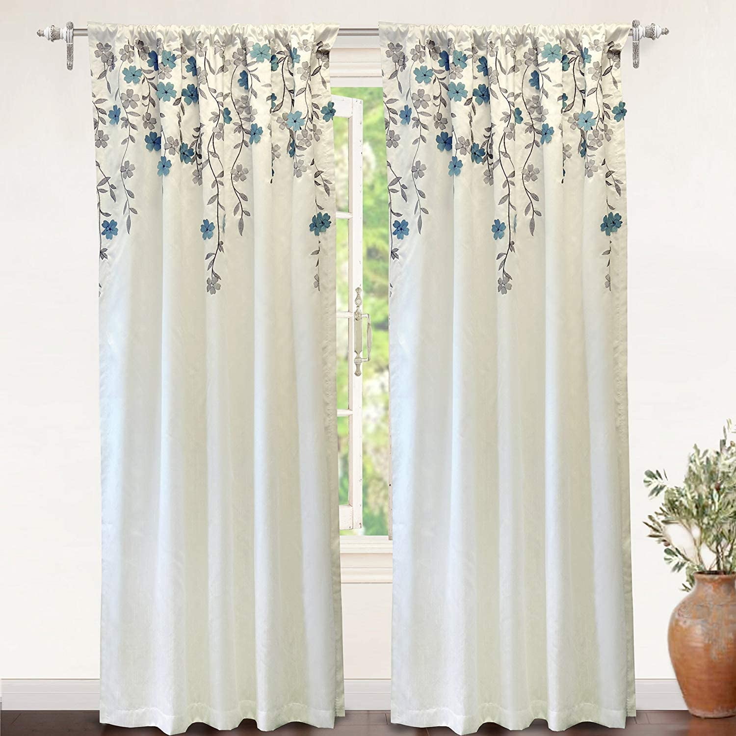 Embroidered Crafted Flo Driftaway Isabella Faux Silk Embroidered Window Curtain 