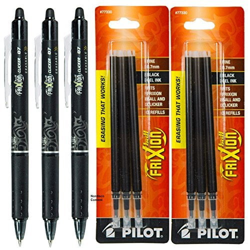 Pilot Frixion Clicker Retractable Erasable Black Gel Ink Pens, 3 Pens