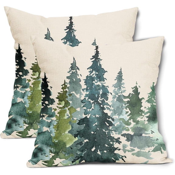Watercolor Blue Green Tree Pillow Covers 20X20 Inch Set of 2 Nature Themed Christmas Decorative Pillow Cases Rustic Forest Pillowcase Home Decor for Living Room Couch Patio Sofa Porch Outdoor