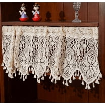 YGUII Rustic Crochet Curtain Valance for Living Room Vintage Lace Curtains Kitchen Window Boho Tiers Cafe Rod Pocket
