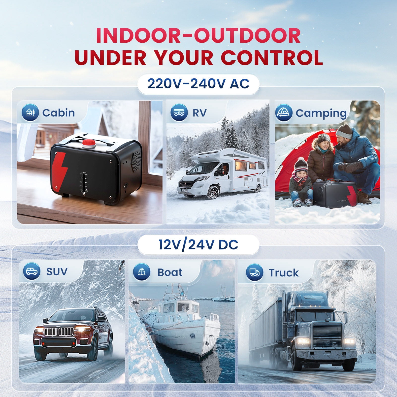 Audew 8KW All in one Diesel Air Heater 110V AC & 12V 24V DC with App Control, 10-Temperature Settings, 18% Boost in Burning Efficiency, Auto Start-Stop,Parking Diesel Heaters for Car,RV,Truck,Boat