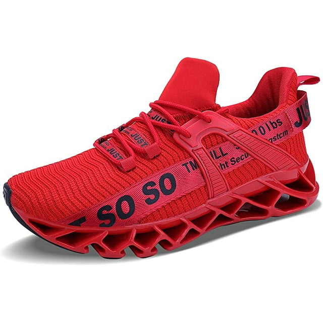 JSLEAP Mens Running Shoes Walking Non Slip Blade Type Sneakers Red