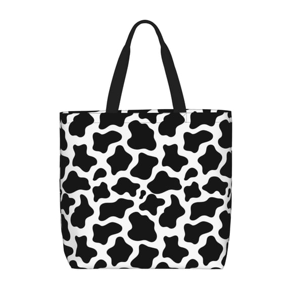 Hirioo Cow Print Black White for Tote Bag for Women, Quilted Shoulder Bag with Zipper, Large Capacity Handbags for Casual, Travel, Work