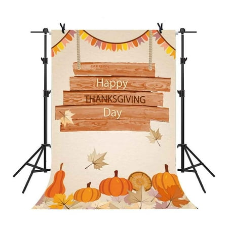 Image of MOHome 5x7Ft Thanksgiving Day Backdrop Wood Lath Pumkin Maple Leaf Apricot Video Studio Photo