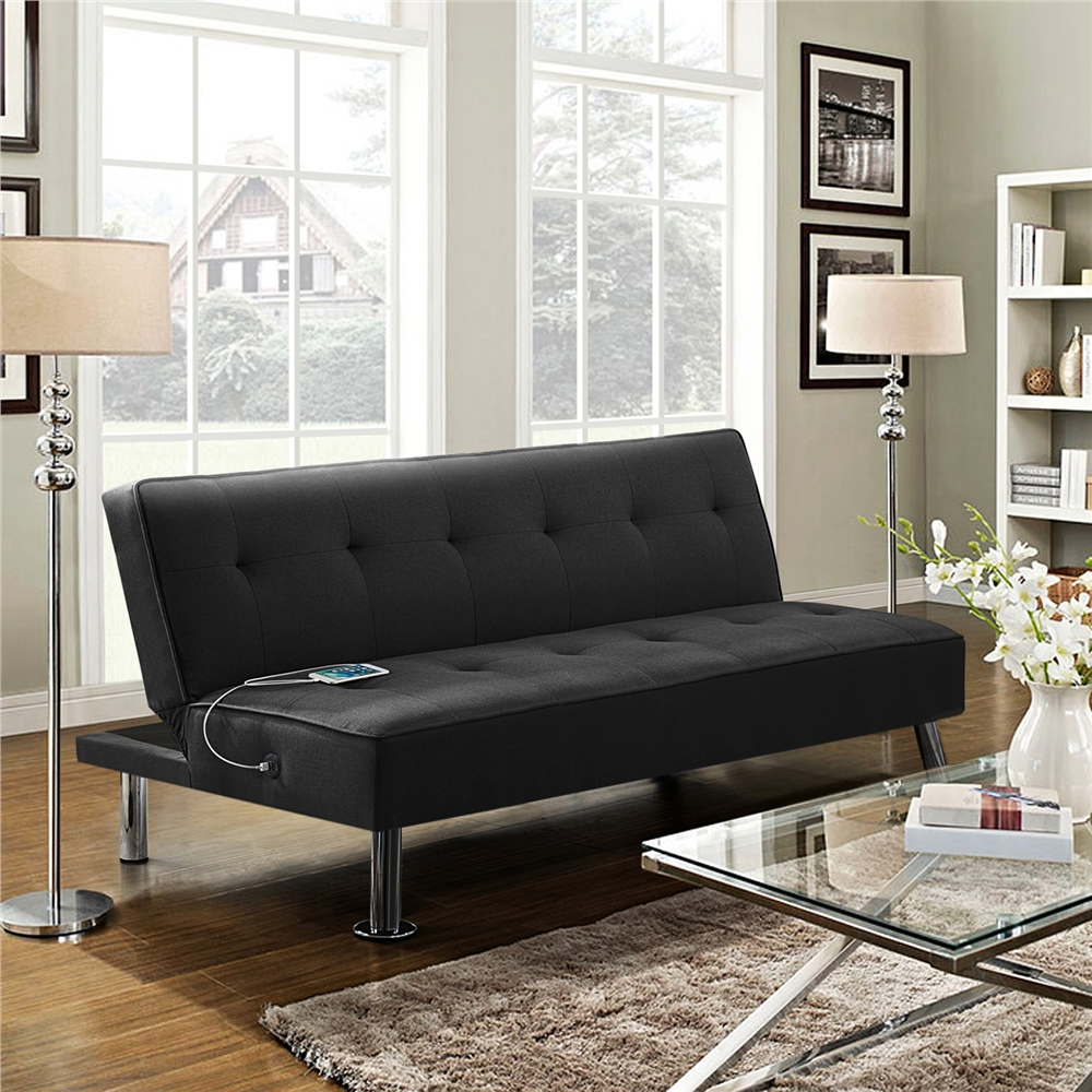 Alden Design 66 in Modern Futon with USB Charging Ports