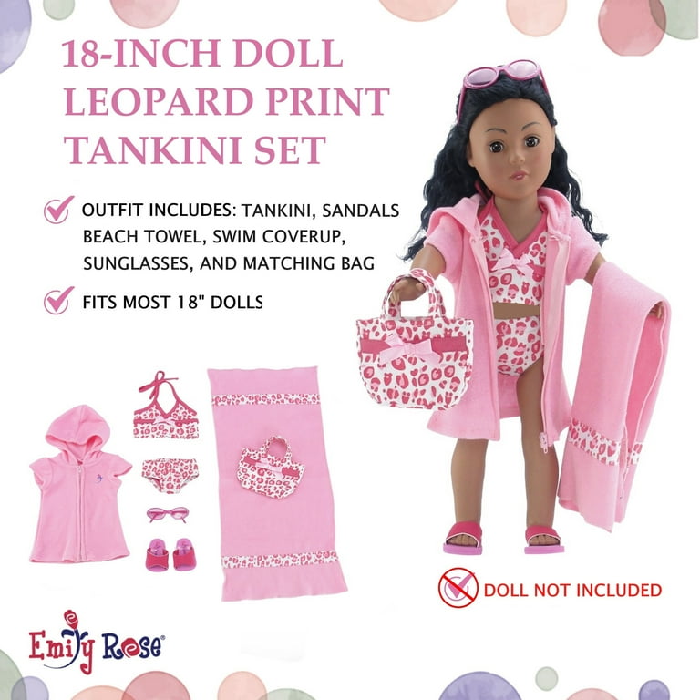 Emily Rose 18-inch Doll 7-Piece Summer Beach Set with Tankini