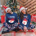 thumbnail image 2 of ELUTONG Adult Christmas Pajamas, One set of men's or Women's Long Sleeve Santa Claus and Christmas Snowman Sleepwear Navy Blue S-2XL, 2 of 7