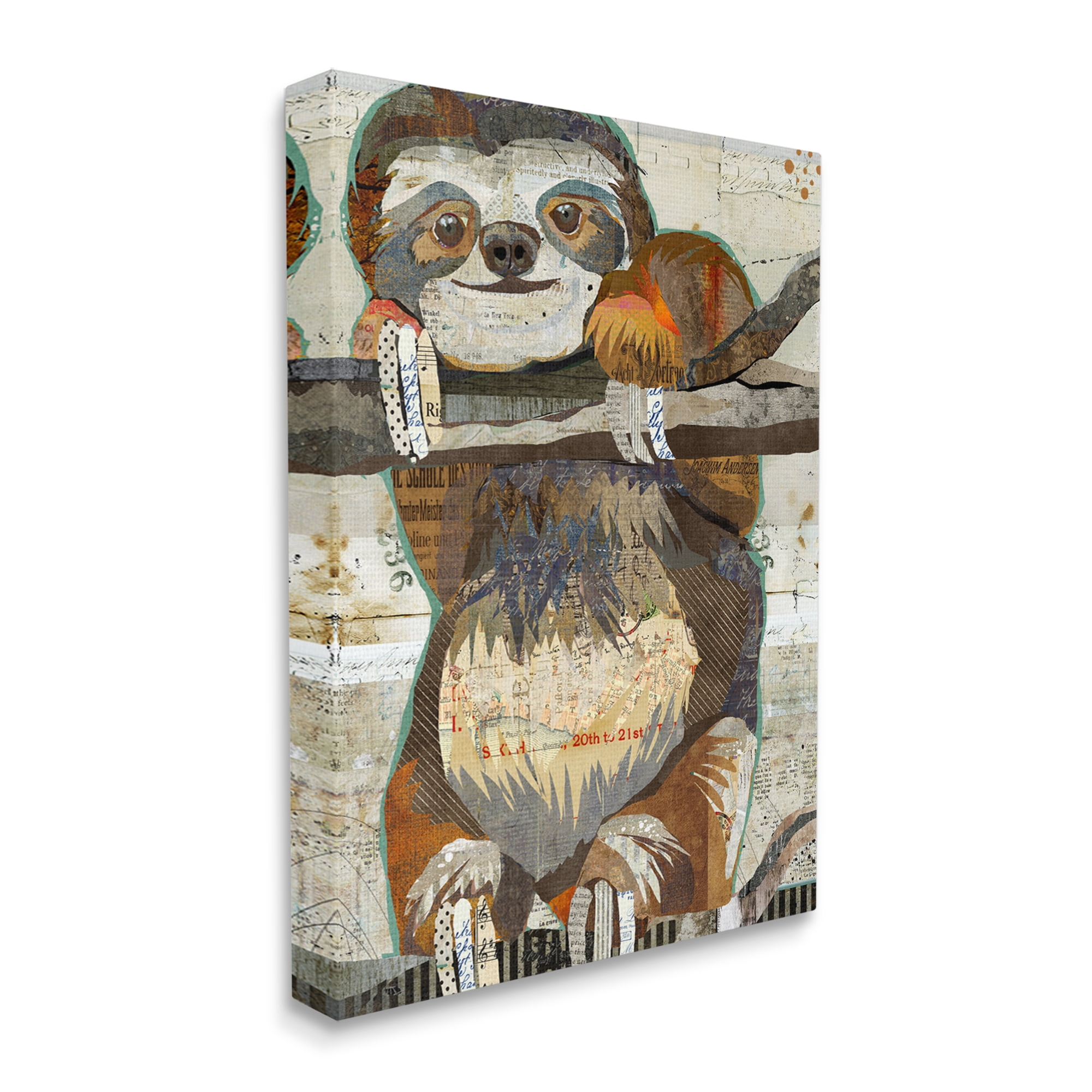 Stupell Industries Smiling Sloth Patchwork Collage Jungle Animal Portrait Graphic Art Gallery Wrapped Canvas Print Wall Art, Design by Traci Anderson